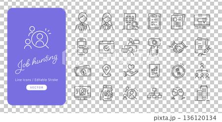 就活や人事採用に使えるジョブハンティングのベクターアイコンセット（線画・モノクロ･アウトライン） 136120134