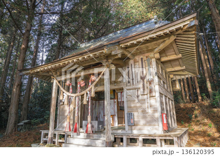 森に佇む釣石神社拝殿、合格祈願の聖地 136120395