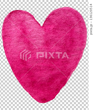 Watercolor textured pink heart on white background isolated. Hand-drawn illustration. 136120514