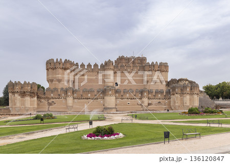 Coca Castle displaying historic Mudejar architecture in Spain 136120847