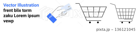 E-commerce, digital payment, shopping, retail, consumer behavior, online transactions. A hand holds a card with two shopping carts. E-commerce and digital payment concept E-commerce, digital payment, shopping, retail, consumer behavior, online transactions. A hand holds a card with two shopping carts. E-commerce and digital payment concept 136121045