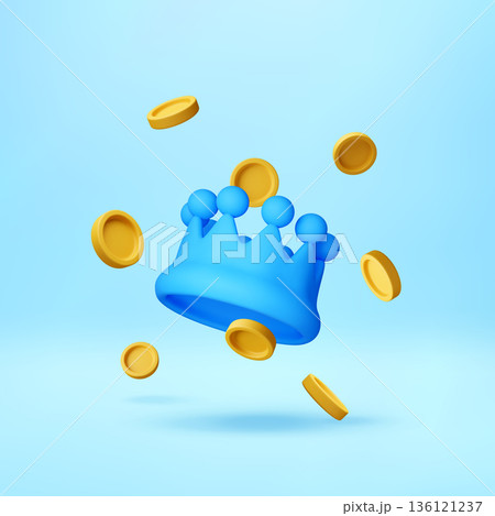 3D Blue crown with gold coin illustration 3D Blue crown with gold coin illustration 136121237