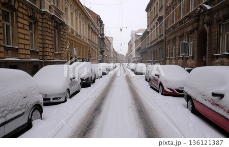 Streets covered in snow, Zagreb, Croatia Streets covered in snow, Zagreb, Croatia 136121387