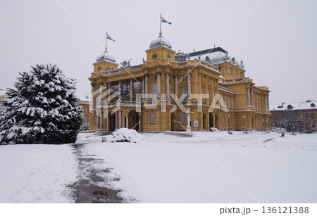 Croatian national theater in Zagreb winter view, Croatia 136121388