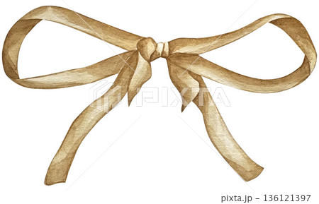 Beige ribbon bow tie. Hand drawn watercolor on white background. 136121397