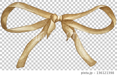 Beige ribbon bow tie. Hand drawn watercolor on white background. Beige ribbon bow tie. Hand drawn watercolor on white background. 136121398