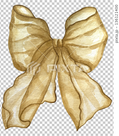 Beige ribbon bow tie. Hand drawn watercolor on white background. Beige ribbon bow tie. Hand drawn watercolor on white background. 136121400