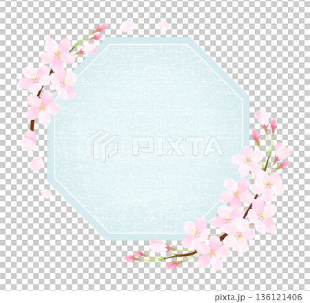 桜の花びらが舞う八角形フレーム 136121406
