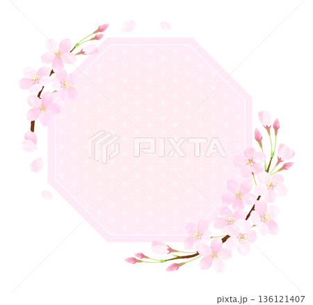 桜の花びらが舞う八角形フレーム 136121407