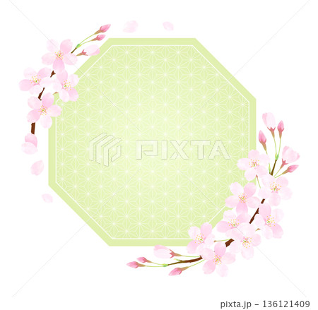 桜の花びらが舞う八角形フレーム 136121409