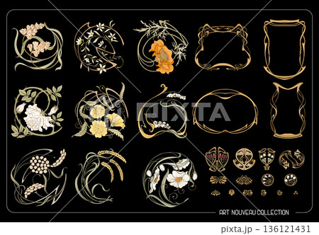 Decorative flowers and leaves in art nouveau style 136121431