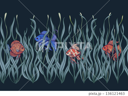 Seamless aquarium pattern with ornamental fish 136121463