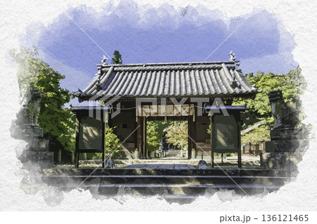 水彩画風 三原八幡宮 随身門 広島県三原市 水彩画風 三原八幡宮 随身門 広島県三原市 136121465