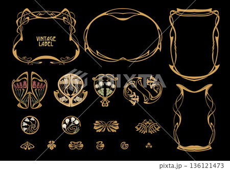 Decorative flowers and leaves in art nouveau style 136121473