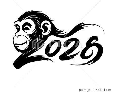 Stylized head of a monkey with the image of the year 2028 according to the zodiac sign. Stylized head of a monkey with the image of the year 2028 according to the zodiac sign. 136121536