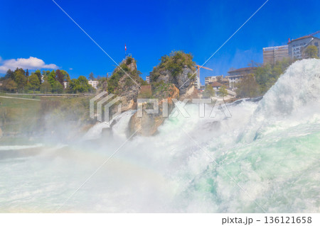 View of Rhine Falls in Schaffhausen canton, Switzerland. Most powerful waterfall in Europe 136121658