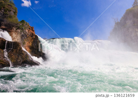 View of Rhine Falls in Schaffhausen canton, Switzerland. Most powerful waterfall in Europe 136121659