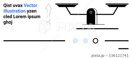 Decision making, balance, equality, direction, legal concepts, navigation. Black scales alongside arrows and abstract elements. Decision making and balance concepts visually 136121741