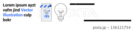 E-commerce, shopping, innovation, creativity, digital economy, retail solutions. Image shows a storefront with a shopping cart and a light bulb. E-commerce and innovation concept E-commerce, shopping, innovation, creativity, digital economy, retail solutions. Image shows a storefront with a shopping cart and a light bulb. E-commerce and innovation concept 136121754