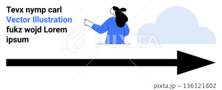 Business growth, guidance, navigation, online concepts, motivational , decision-making. Woman pointing forward with a cloud and arrow. Business growth and navigation concept Business growth, guidance, navigation, online concepts, motivational , decision-making. Woman pointing forward with a cloud and arrow. Business growth and navigation concept 136121802