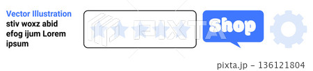 Online shopping, user feedback, e-commerce, website customization, customer experience, digital tools. Five-star rating, shop button gear icon. User feedback and online shopping concept Online shopping, user feedback, e-commerce, website customization, customer experience, digital tools. Five-star rating, shop button gear icon. User feedback and online shopping concept 136121804