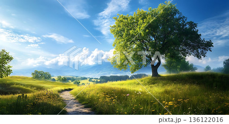 Serene Summer Landscape Picturesque Path Lush Greenery Serene Summer Landscape Picturesque Path Lush Greenery 136122016