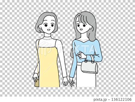 Illustration set of two young women walking in the city 136122106
