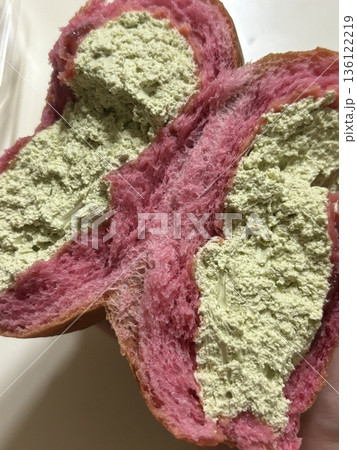 Soft and fluffy cream bread (크림빵) filled with sweet, silky cream, offering a perfect bite of pillowy texture and rich, creamy indulgence in every delightful mouthful. 136122219