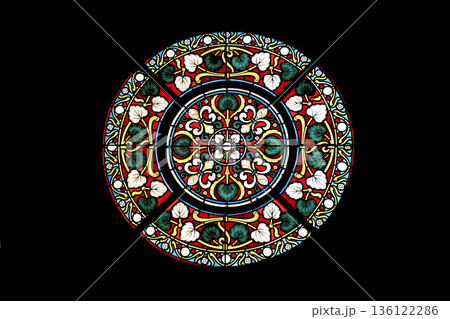 Stained glass window in Basilica Assumption of the Virgin Mary in Marija Bistrica, Croatia 136122286