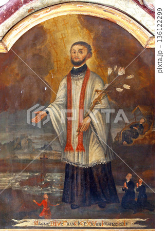 St. Francis Xavier, altarpiece on the altar of St. Valentine in the parish church Visitation of the Virgin Mary in Vinagora, Croatia 136122299