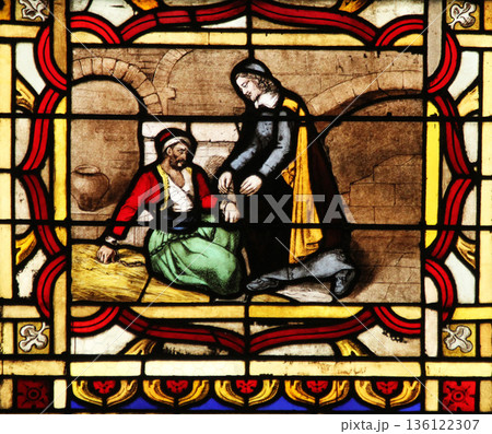 Vincent de Paul helps a prisoner, stained glass window from Saint Germain-l'Auxerrois church, Paris 136122307