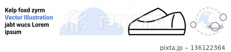 Lifestyle, technology, science, fashion, environment, minimalism. Simple cloud, shoe outline and planetary doodle with orbiting details. Lifestyle and technology concept 136122364