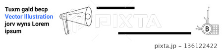 Communication, blockchain, data sharing, technological advancements, networking, and digital transformation. Illustration of a megaphone and a circuit node. Communication and blockchain technology Communication, blockchain, data sharing, technological advancements, networking, and digital transformation. Illustration of a megaphone and a circuit node. Communication and blockchain technology 136122422