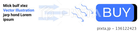 Online shopping, digital marketing, e-commerce, user interaction, online sales, technology interface. Blue buy button with arrows action and intent. Online shopping and digital marketing concept 136122423