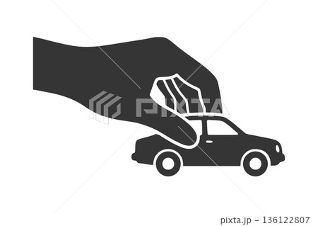 ミニカーを動かす手のシルエットアイコン 136122807