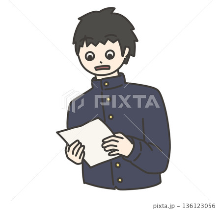 プリントを受け取って驚く学ラン姿の男子中学生のイラスト 136123056