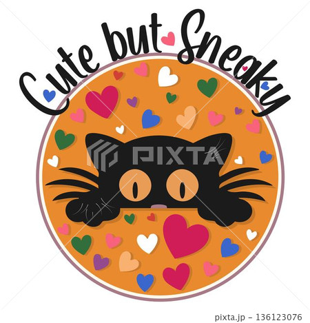 Cute Sneaky Black Cat Love Illustration 136123076
