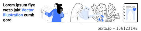 Environmental awareness, digital interaction, sustainability, communication, self-care, mobile technology. Woman pointing, hand watering flowers phone with heart. Environmental awareness and digital Environmental awareness, digital interaction, sustainability, communication, self-care, mobile technology. Woman pointing, hand watering flowers phone with heart. Environmental awareness and digital 136123148