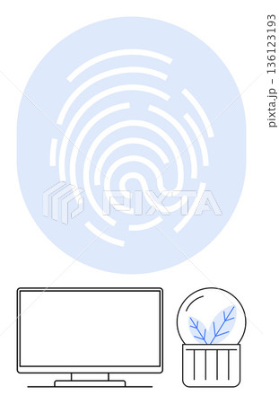 Cybersecurity, authentication systems, environmental tech, digital identity, sustainable innovation, biometrics. Large fingerprint, minimal computer eco-themed glass dome. Cybersecurity Cybersecurity, authentication systems, environmental tech, digital identity, sustainable innovation, biometrics. Large fingerprint, minimal computer eco-themed glass dome. Cybersecurity 136123193