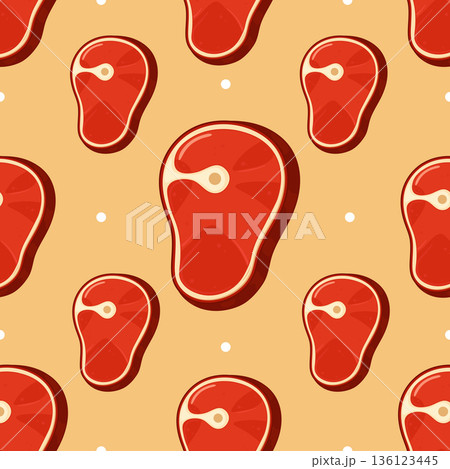 Raw beef meat cut seamless repeating pattern Raw beef meat cut seamless repeating pattern 136123445