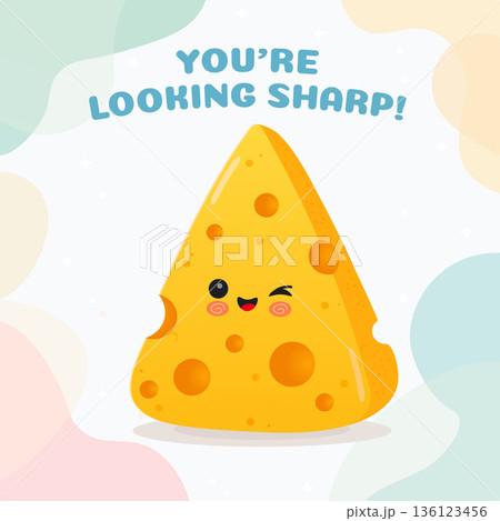 Cute cheese character winking, You re looking sharp. pun greeting card Cute cheese character winking, You re looking sharp. pun greeting card 136123456