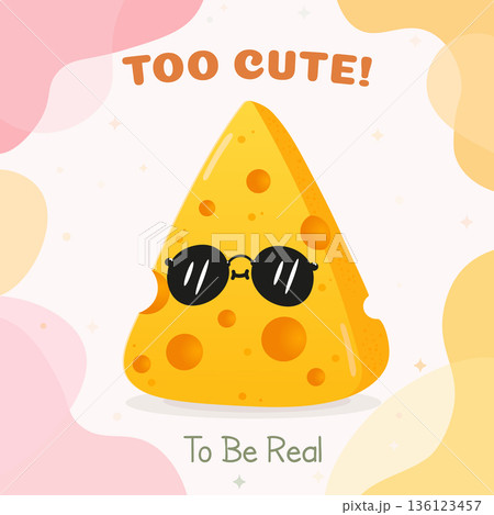 Cute cartoon cheese wedge wearing sunglasses with text 136123457