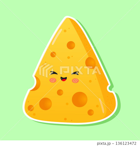 Cute happy smiling cheese slice cartoon character 136123472