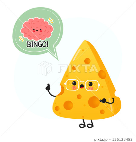 Cartoon cheese character having an idea with a bingo brain Cartoon cheese character having an idea with a bingo brain 136123482