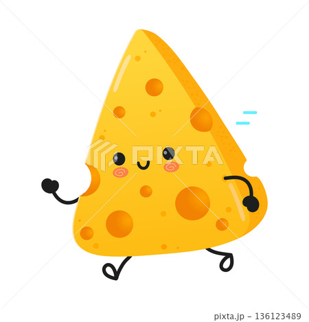 Cute cheese character running with happy smile 136123489