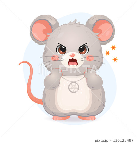 Cartoon angry mouse showing pentagram necklace Cartoon angry mouse showing pentagram necklace 136123497