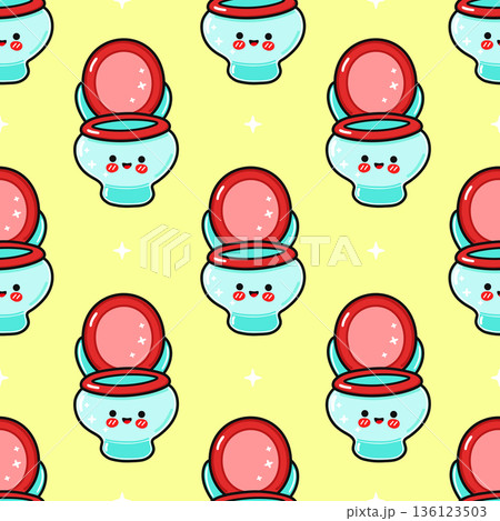 Cute kawaii smiling toilet seamless yellow pattern 136123503