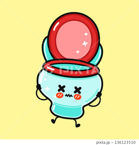 Cute kawaii toilet character feeling unwell concept 136123510