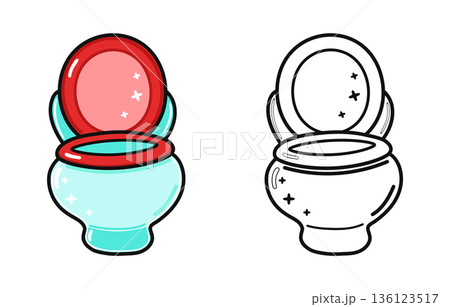 Cartoon toilet bowl icon illustrating hygiene and cleanliness Cartoon toilet bowl icon illustrating hygiene and cleanliness 136123517