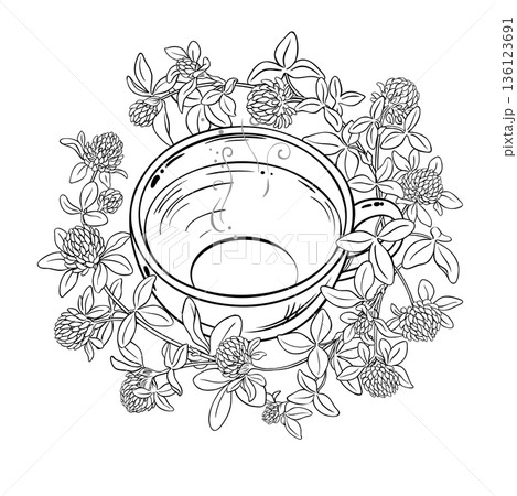 Cup of Clover Tea Outline Illustration. Cup of Clover Tea Outline Illustration. 136123691